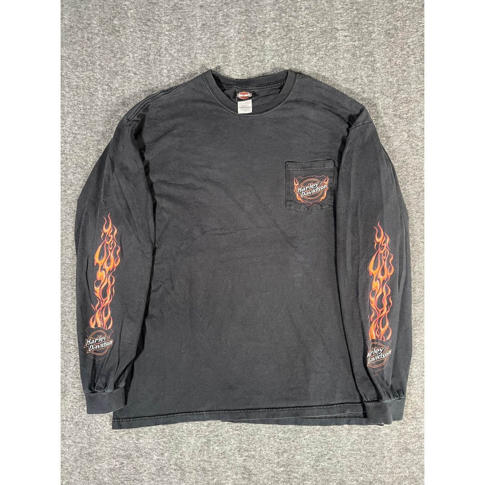 Harley Davidson Pikes Peak Colorado Flame Sleeve Pocket Tshirt Mens 2XL Faded